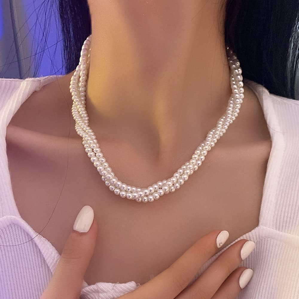 fxmimior Green Women Bridal Vintage 1920s Layered Tassels Pearl Shiny Choker Necklace Gold Simple... | Amazon (US)