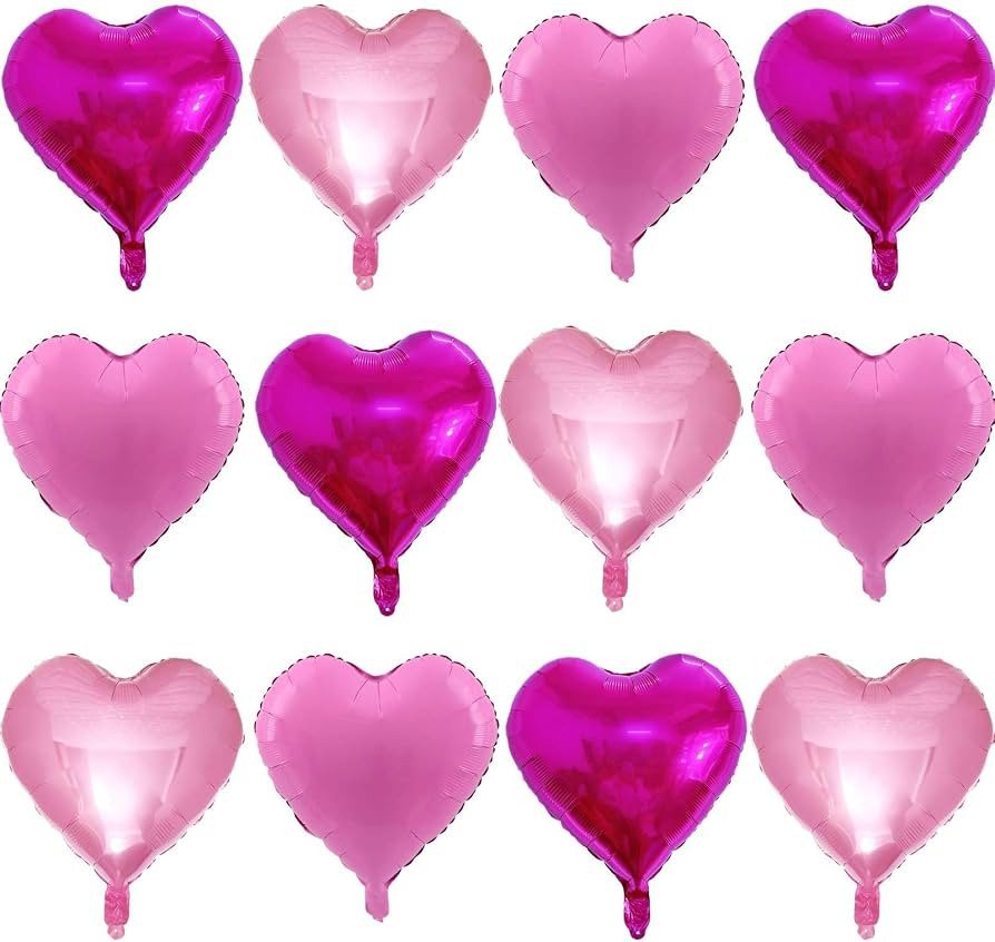 Lovoir 12 Pcs Hot Pink Heart Shape Foil Mylar Balloons 18 Inch Love Balloons for Valentine's Day ... | Amazon (US)