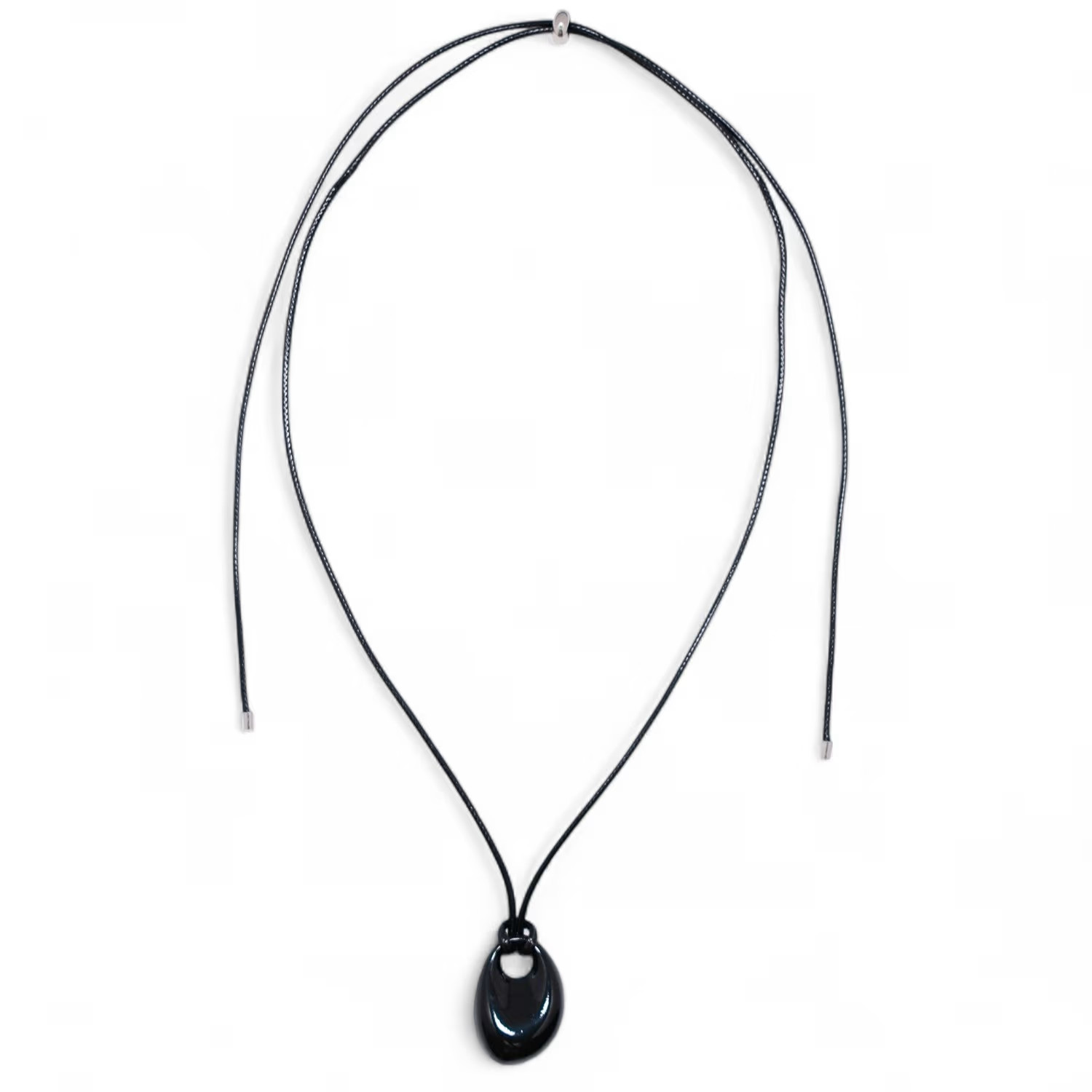Oval Pebble Cord Necklace Black | Wolf & Badger