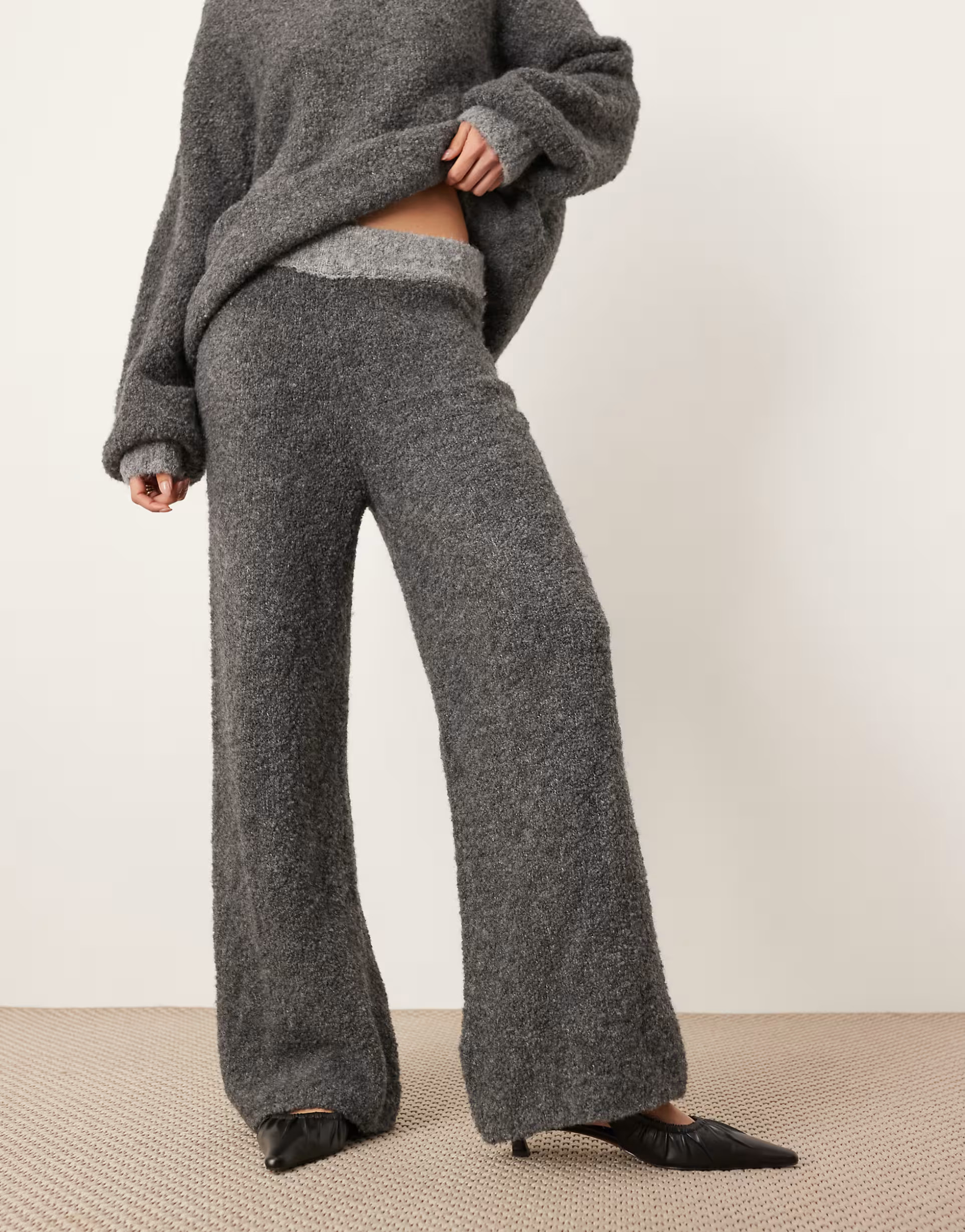 ASOS EDITION boucle knit wide leg pants in charcoal - part of a set | ASOS (Global)