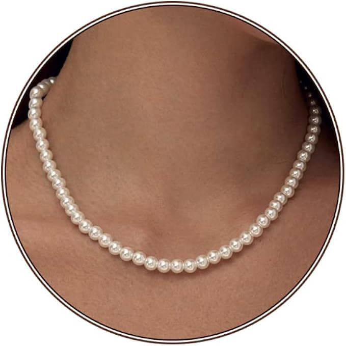 Zeffy Pearl Necklace for Women, 6MM Dainty Round Imitation Pearl Choker Necklace Wedding Pearl Ne... | Amazon (US)