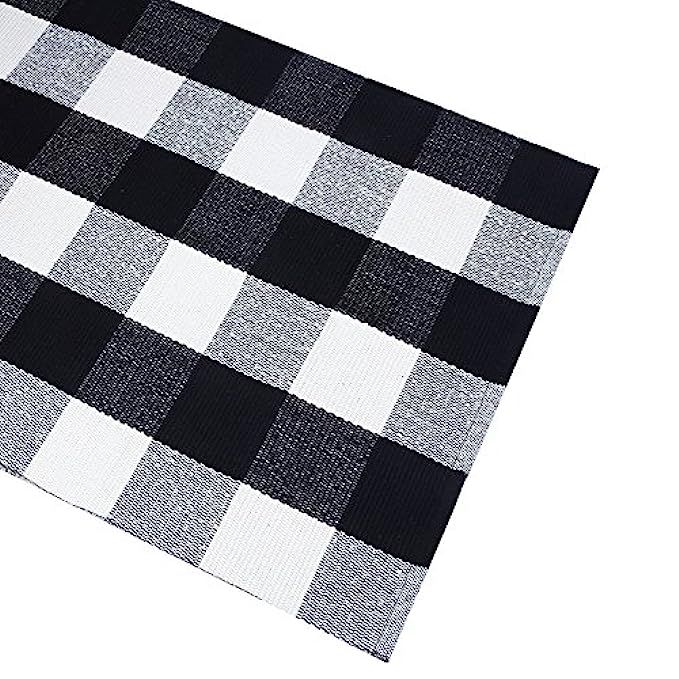 Black White Cotton Rug Checkered Doormat Plaid Area Rug Entry Way Porch Mat Washable Throw Rug 2x3 R | Amazon (US)