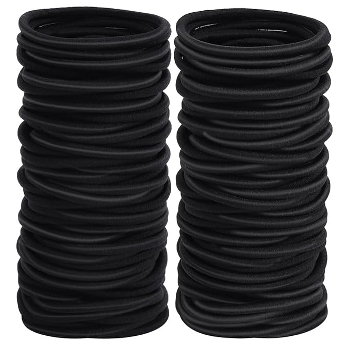 100pcs Womens Elastics Hair Tie, 4MM Black Ponytail Holders Hair Bands, 2 Inch in Diameter Elasti... | Amazon (US)