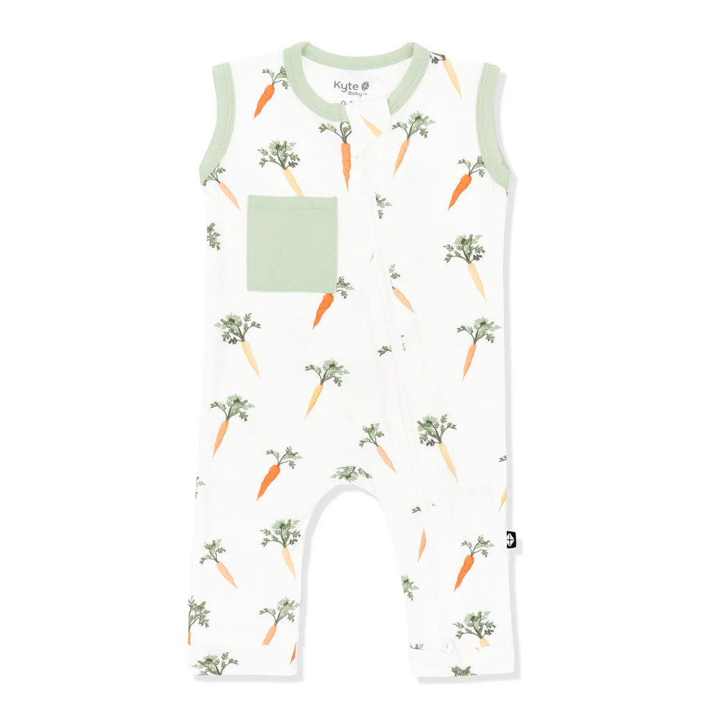 Zippered Sleeveless Romper in Carrot | Kyte Baby
