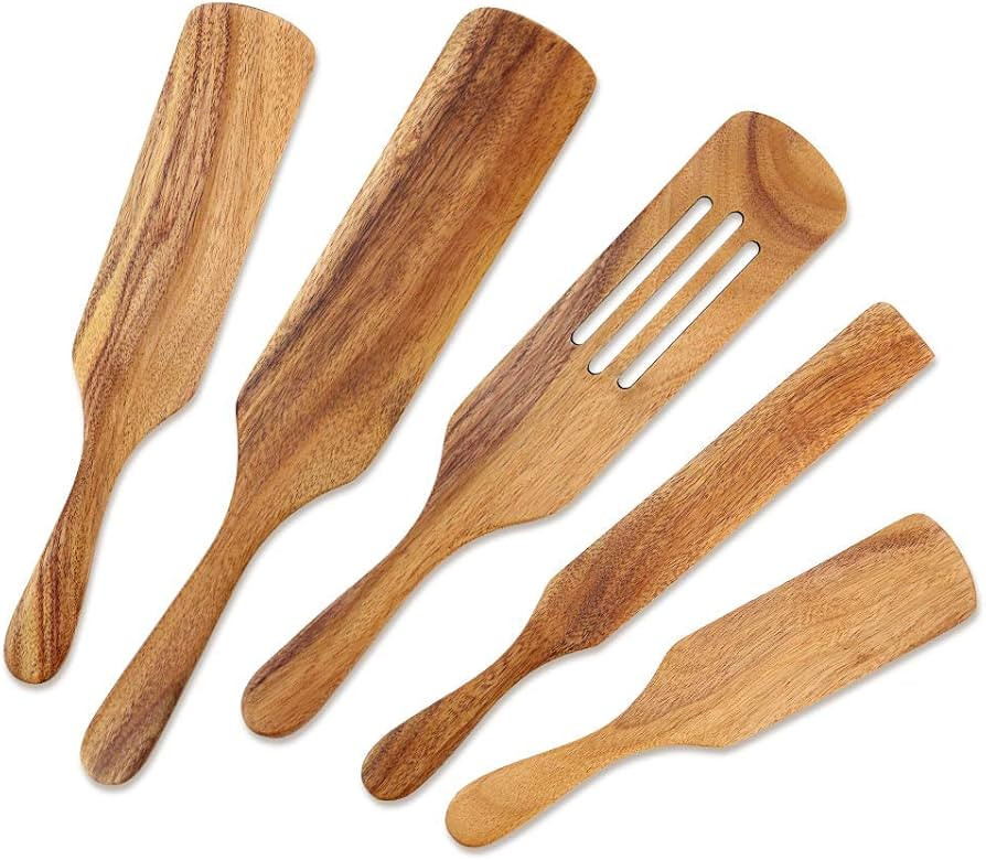Wooden Cooking Utensils, Wooden Spatulas Set As Seen On TV, AOOSY 5 Pcs Natural Acacia Wood Spurt... | Amazon (US)
