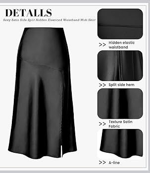 Arjungo Women's Sexy Satin Side Split Thigh High Waist Silky A Line Midi Skirt | Amazon (US)
