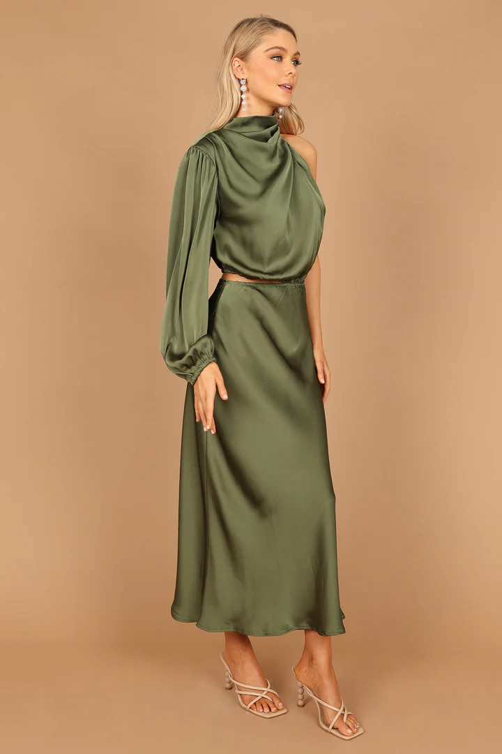 Amelie One Shoulder Maxi Dress - Olive | Petal & Pup (US)