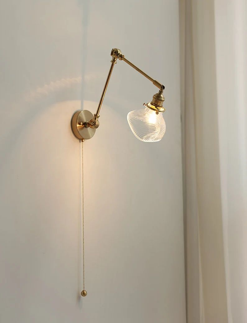 Green Glass Wall Plug In Sconce Art Deco Lamp Mid Century Bedside Brass Fixture Bathroom Bedroom ... | Etsy (US)