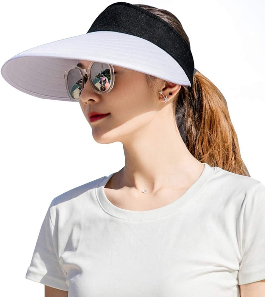 Sun Visor Hats Women Large Brim Summer UV Protection Beach Cap | Amazon (US)