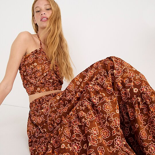 Tiered pull-on maxi skirt in vintage vines | J. Crew US