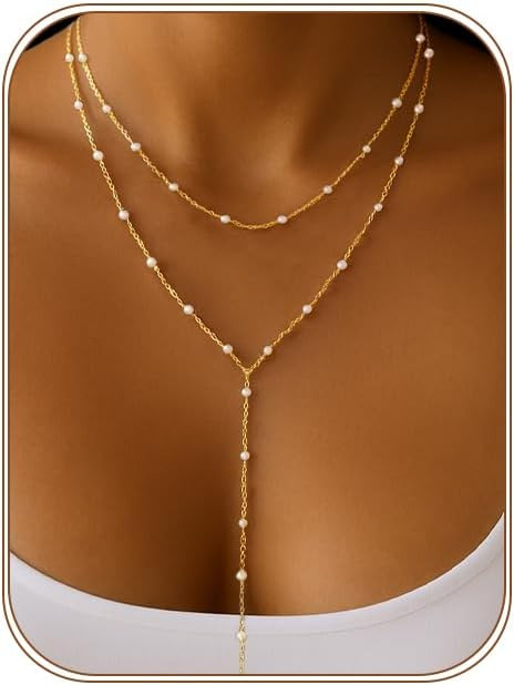 HAXIYA Lariat Gold Necklace for Women Dainty Long Necklace 14K Gold Plated/Silver Y-Shaped Pendan... | Amazon (US)