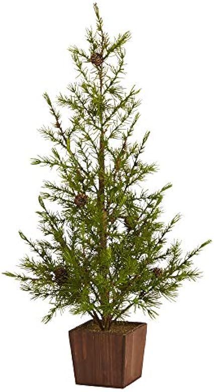 Nearly Natural 28in. Alpine â€œNatural Lookâ€ Artificial Christmas Tree in Wood Planter wi... | Amazon (US)