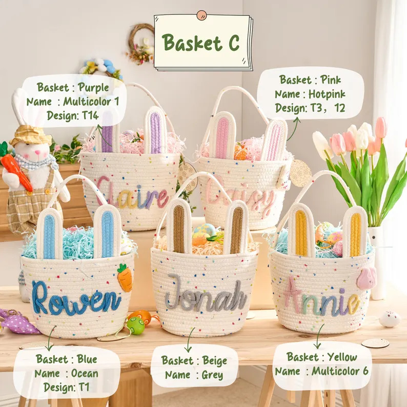Personalized Easter Basket | Rope Cotton Baby Gift Basket | Easter Egg Hunt Basket | Baby Name Ba... | Etsy (US)
