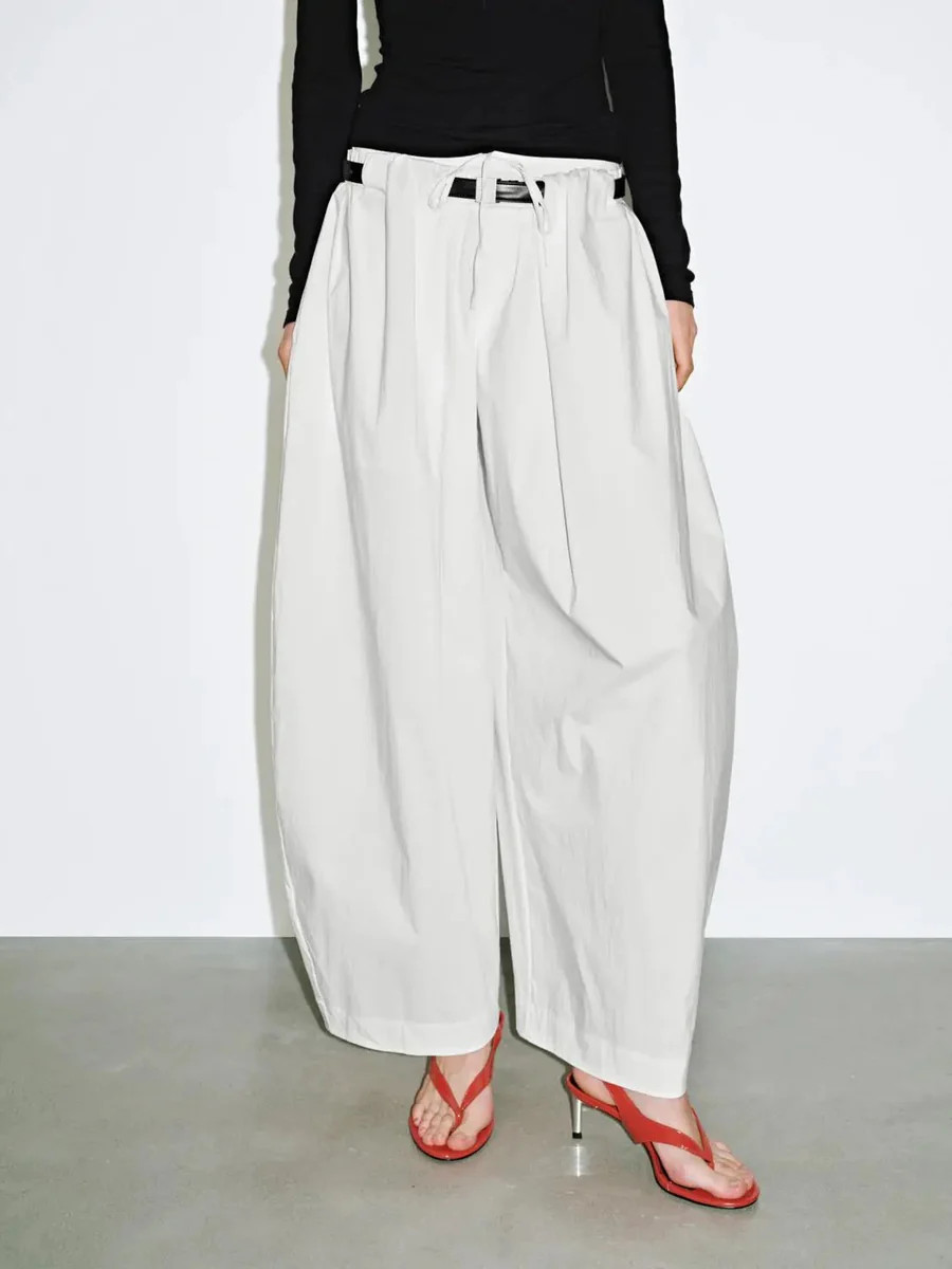 Cotton Blend Belted Wide Leg Palazzo Pants | Urban Revivo