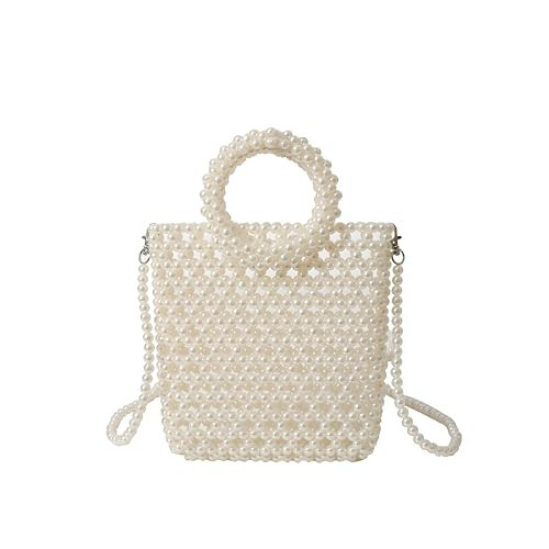 CHIC DIARY Pearl Clutch Purse Beaded Crossbody Handbag White Shoulder Evening Wedding Bag with Top-Handle for Party | Amazon (US)