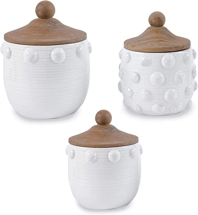 Mud Pie Raised Dotted Canister Set, White | Amazon (US)