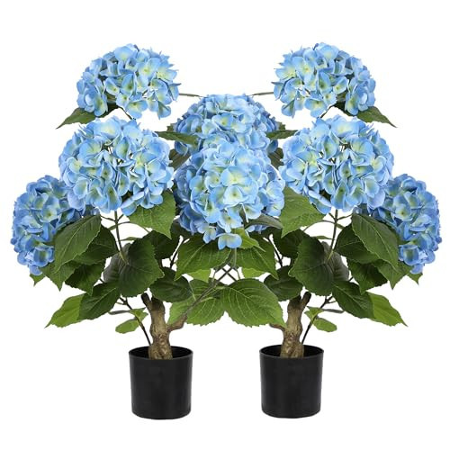 Nafresh 2FT Real Touch Faux Hydrangea Tree Outdoor, 2 Pack Blue Hydrangea Tree Artificial with Vibrant Blooms, Faux Hydrangea Potted Plant for Indoor Outdoor Home Front Porch Pation Decor | Amazon (US)