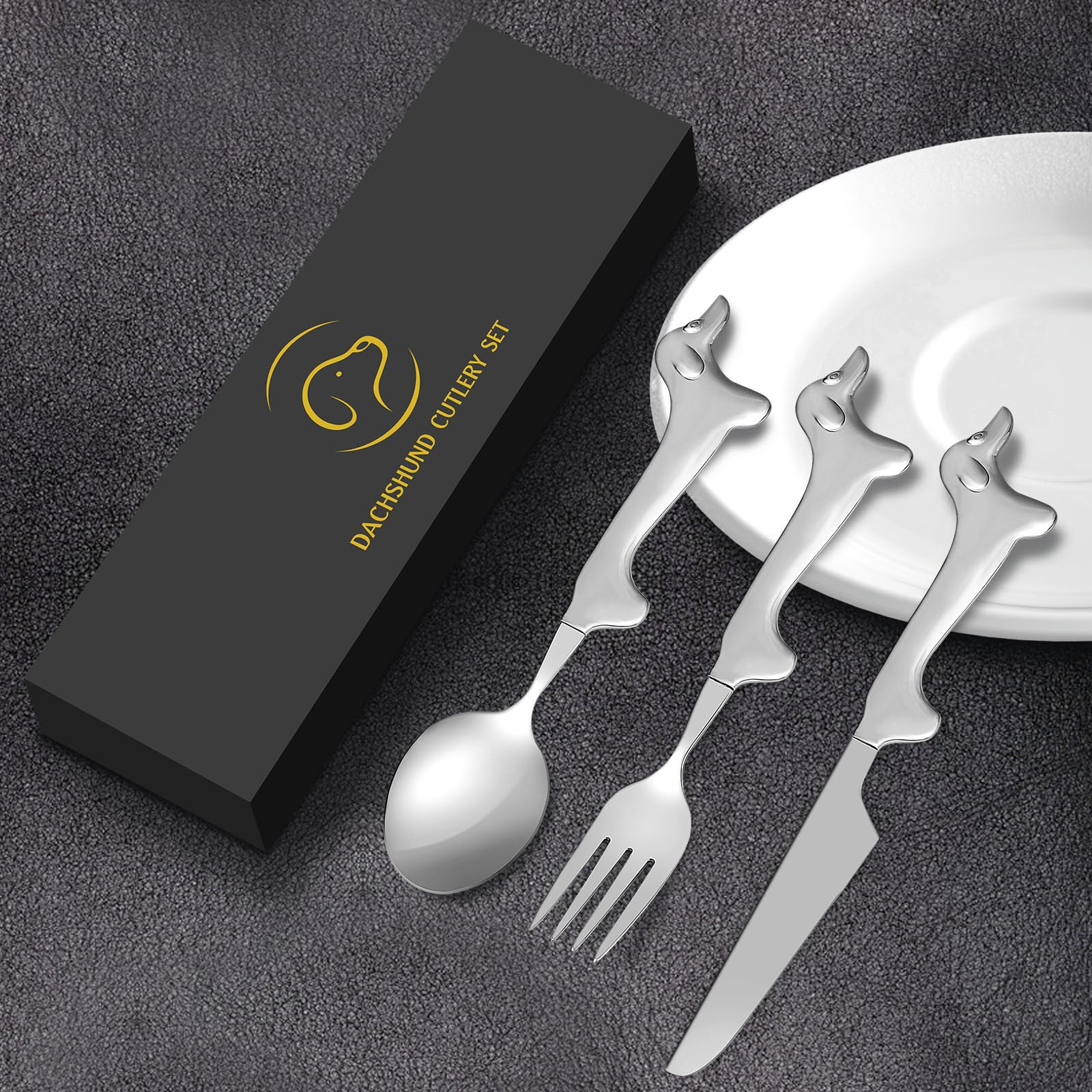 Dachshund Cutlery Set, Wiener Dog Knife Spoon and Fork Set, 3 Pcs Silver Utensil Set, Dachshund G... | Amazon (US)