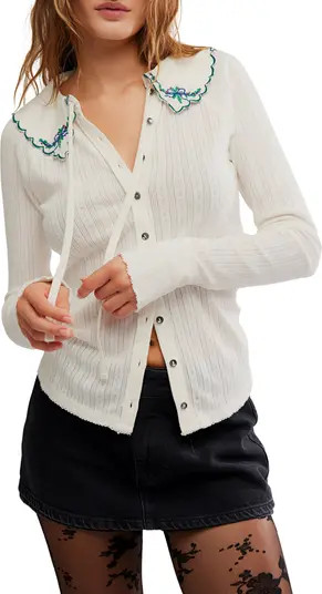 Juniper Embroidered Pointelle Cotton Button-Up Top | Nordstrom