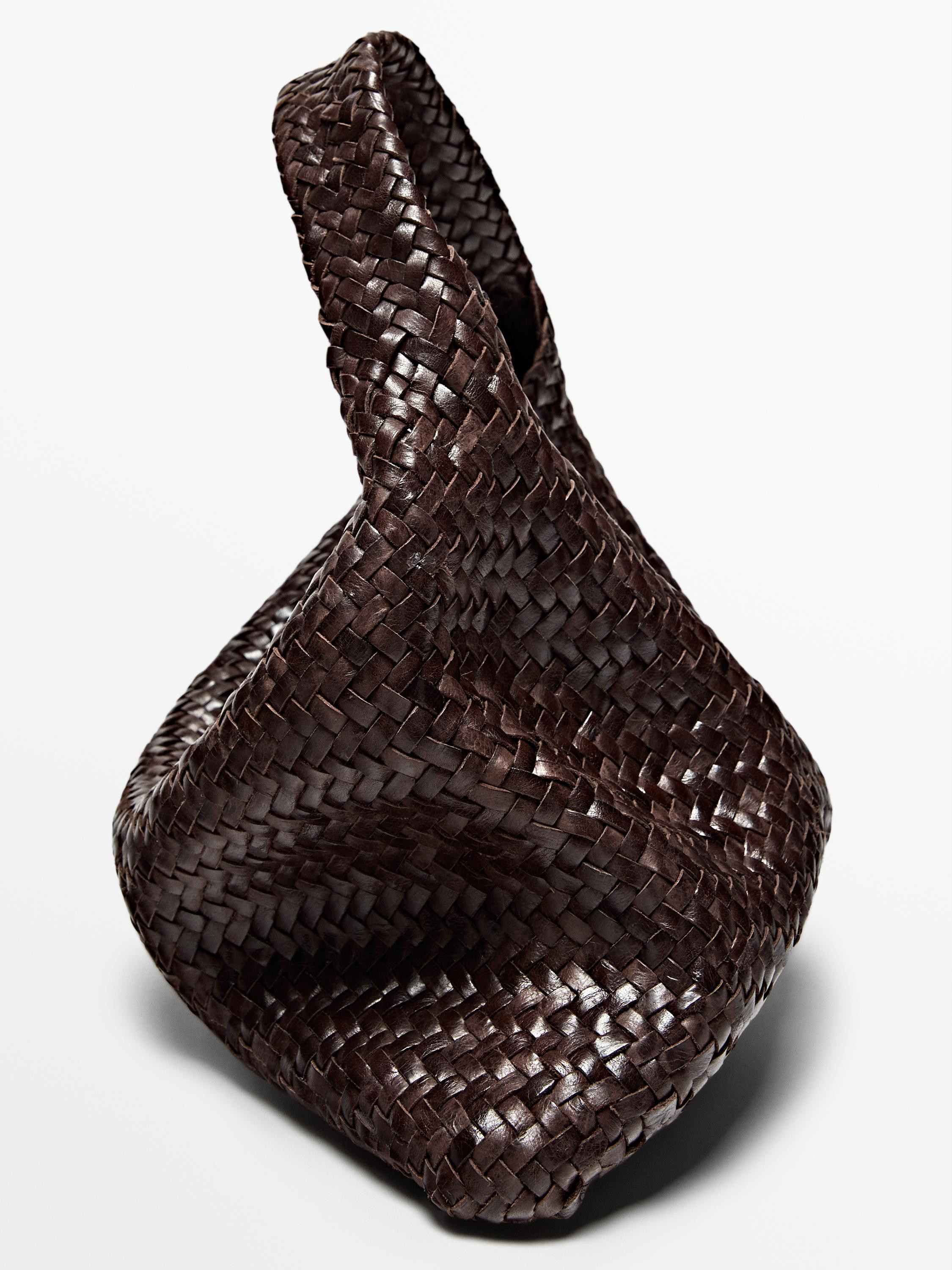 Braided nappa leather shopper bag | Massimo Dutti UK