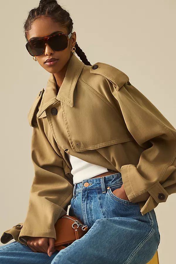 Closed Cropped Trench Jacket By Closed in Beige Size XS | Anthropologie (US)