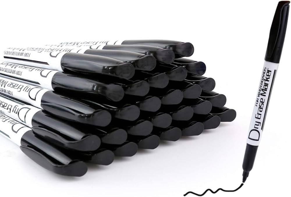 Volcanics Black Dry Erase Markers Low Odor Fine Whiteboard Markers Thin Box of 30 | Amazon (US)