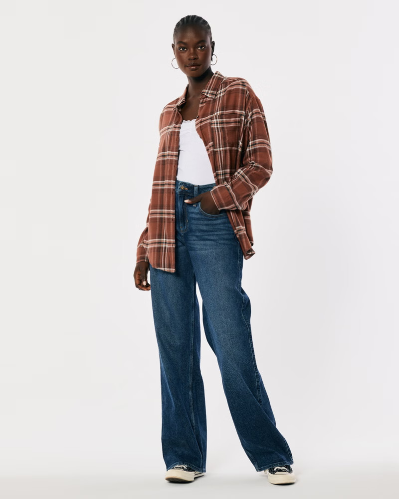 Women's Oversized Flannel Shirt | Women's Tops | HollisterCo.com | Hollister (US)