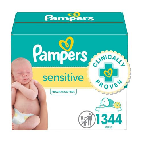 Pampers Sensitive Baby Wipes, Water Based, Hypoallergenic and Unscented, 1344 Wipes Total (16 Flip-Top Packs) | Amazon (US)
