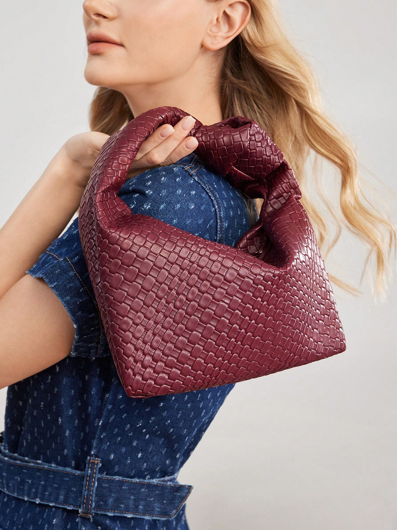 MOTF PREMIUM WOMEN'S FASHION SOLID COLOR TEXTURED HANDLE BAG, FASHIONABLE BURGUNDY BAG | SHEIN US... | SHEIN