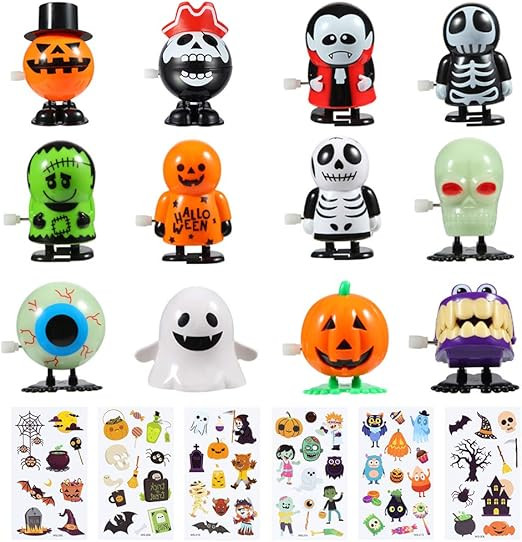 FunsLane Halloween 12 Pcs Wind Up Toys and 6 Pack Temporary Tattoo Stickers, Assorted Goody Bag F... | Amazon (US)