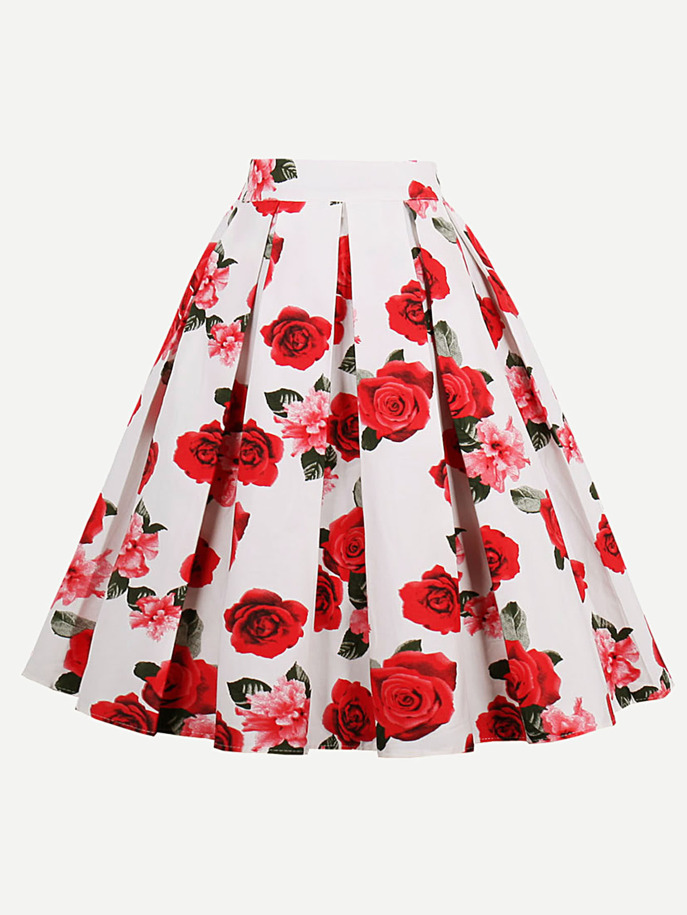 All Over Rose Print Box Pleated Skirt | SHEIN