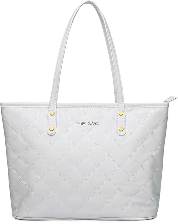 Montana West Quilted Tote Bag for Women Large Shoulder Bag Fashion Handbags with Top Zipper | Amazon (US)