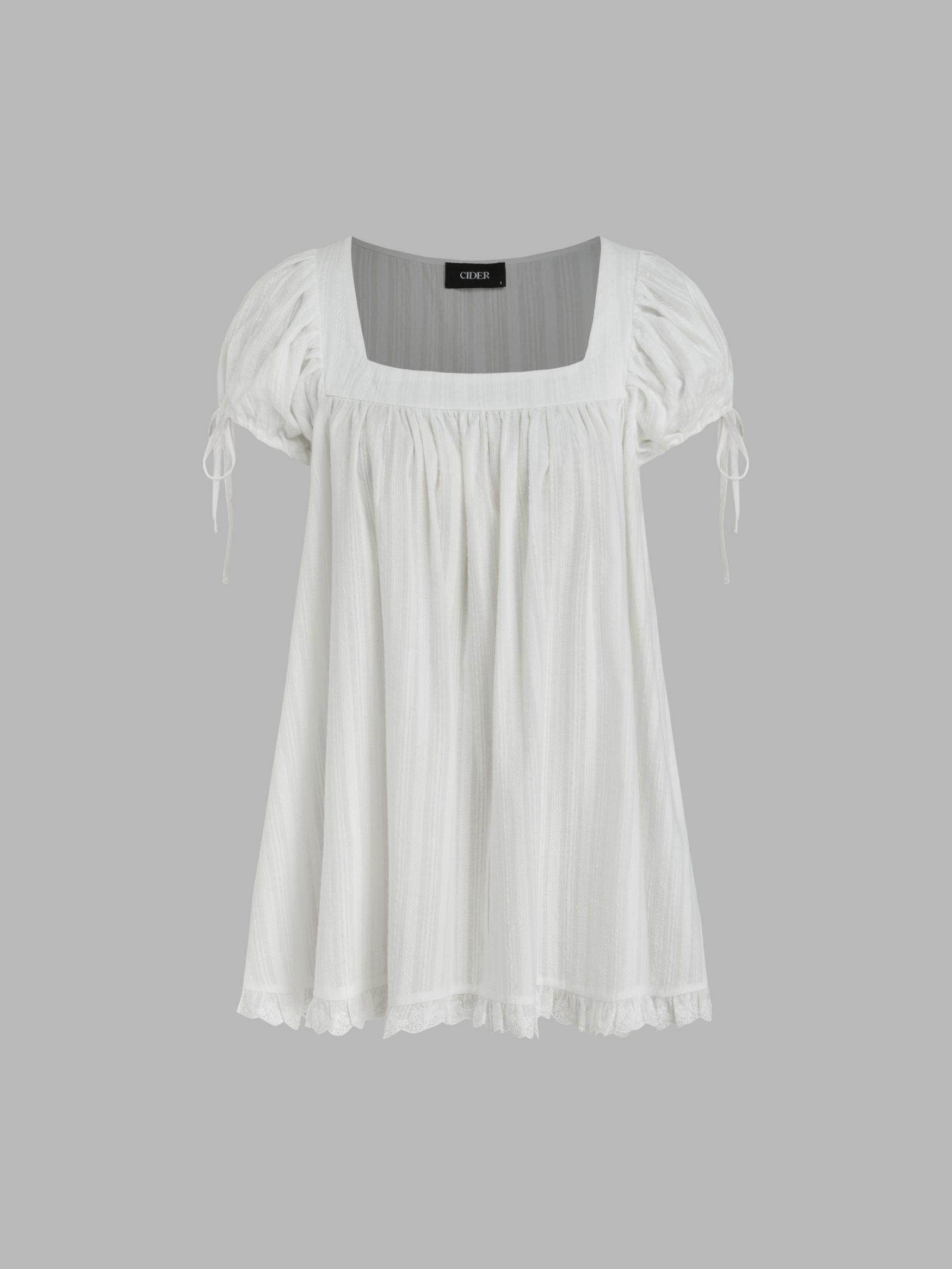 Woven Cotton 100% Recycled Cotton Square Neck Solid Ruffle Knotted Short Sleeve Blouse For Daily ... | Cider