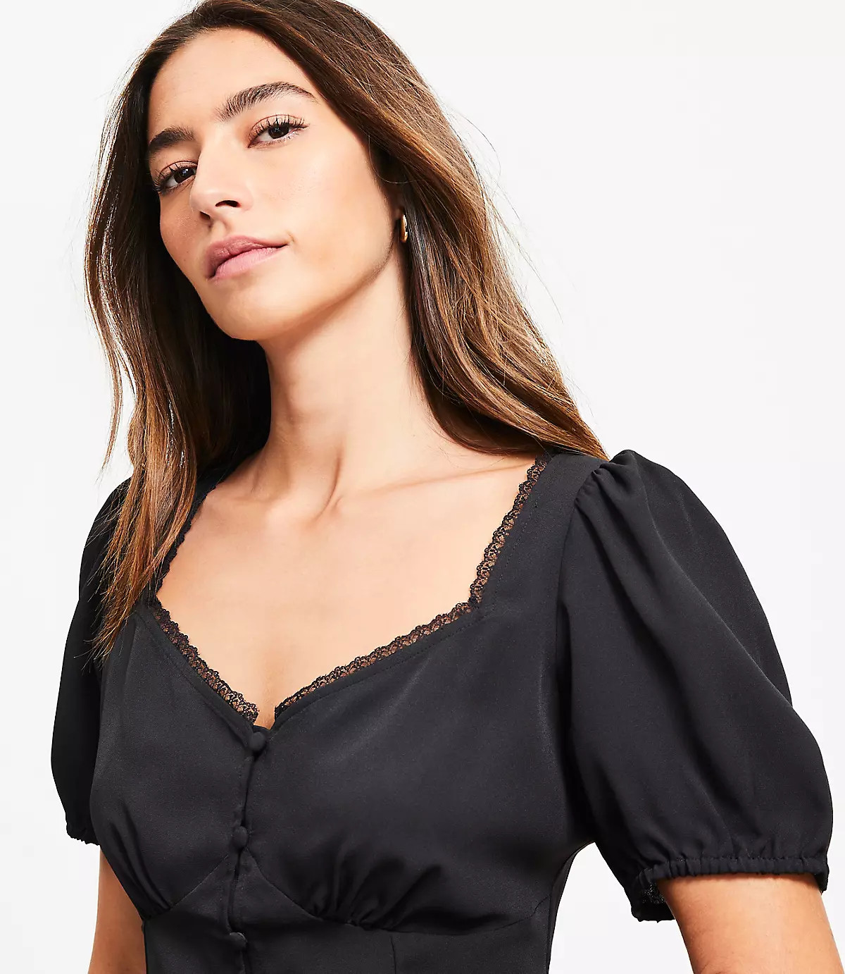 Lace Trim Sweetheart Neck Blouse | LOFT