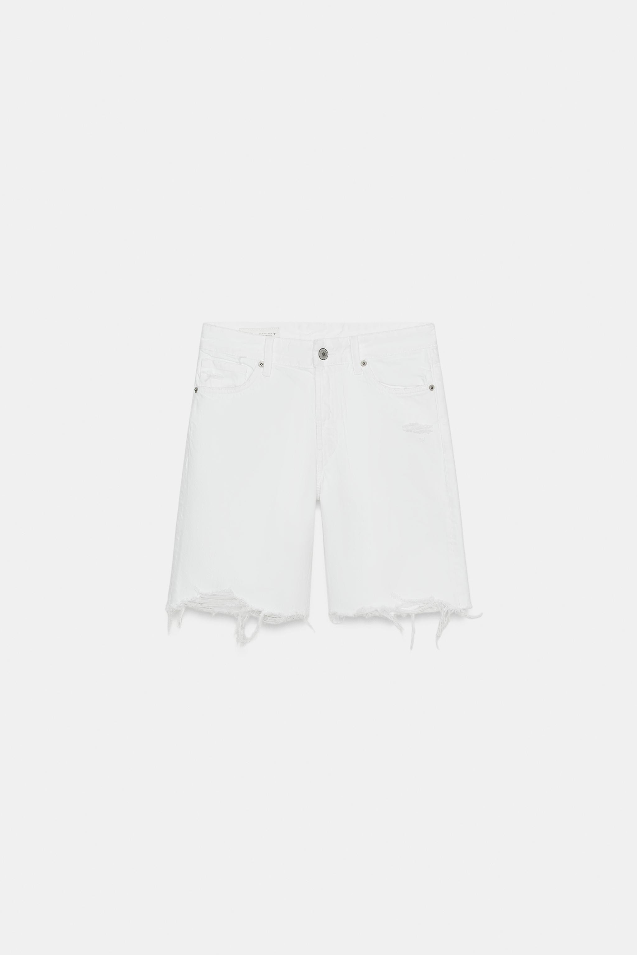 TRF RIPPED MID-RISE DENIM SHORTS | Zara US