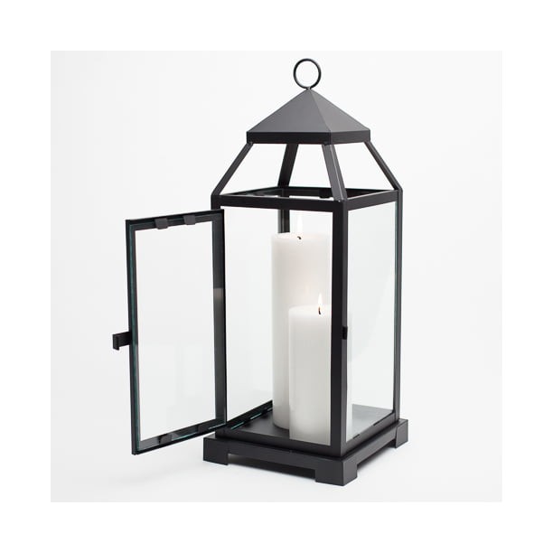 Richland Black Contemporary Metal Lantern with Clear Glasses - Large | Walmart (US)