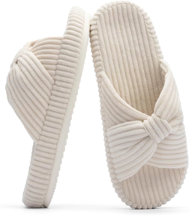 Chantomoo Slippers for Women Memory Foam House Bedroom Corduroy Bow Crossbands Slide Slipper Shoe... | Amazon (US)