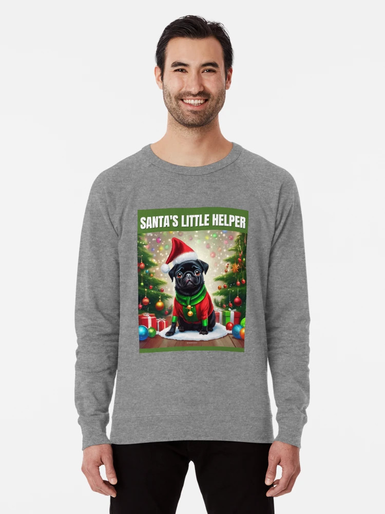 Christmas Black Pug - Santa's Little Helper Lightweight Sweatshirt | Redbubble (US)