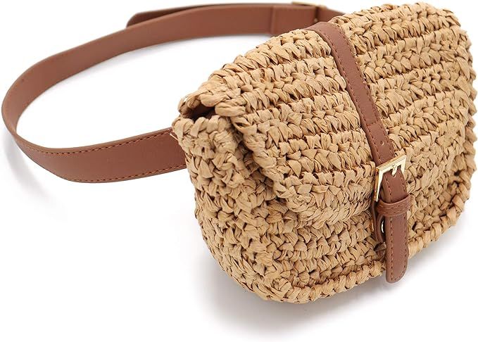 Surell Straw Handbag - Small & Lightweight Summer Beach Bag for Women - Hands Free Waist Bag - Ha... | Amazon (US)