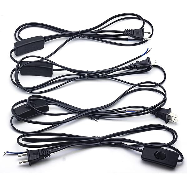 (4PACK) Lamp Cord Has Button Switch, Plug, On/Off Switch,Stripped Ends Ready for Wiring -6 Foot Blac | Amazon (US)