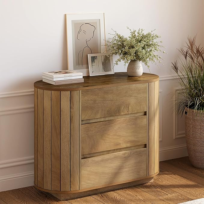 LITTLE TREE Large Nightstand, Oversized Night Stand with Drawers, Slatted Side Design Wood Nights... | Amazon (US)