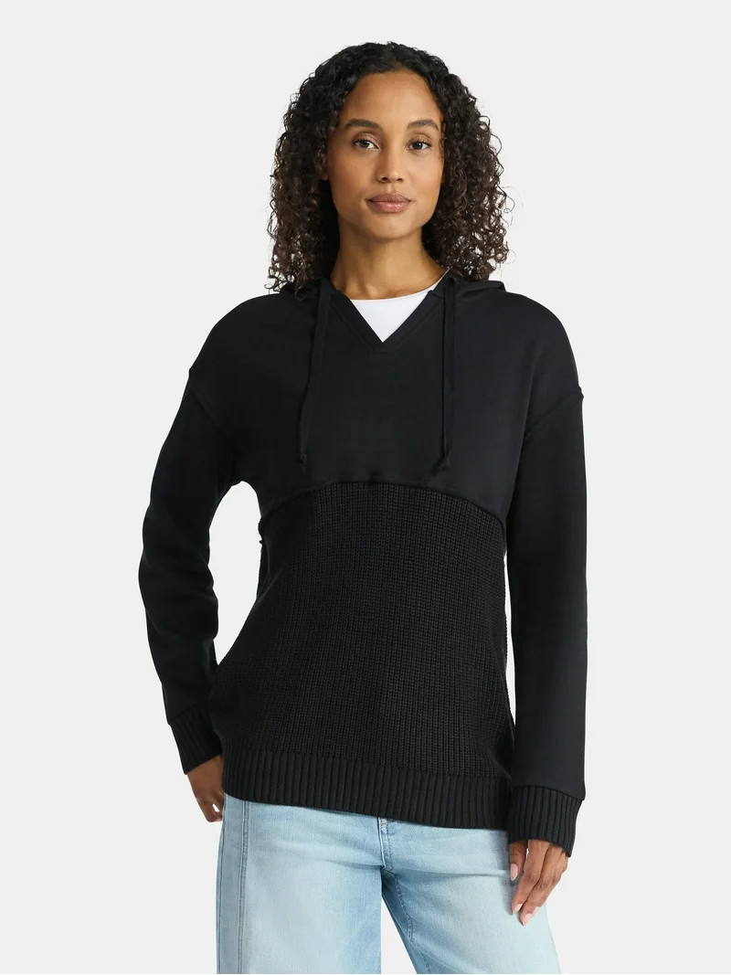 Time and Tru Women's Mixed Media Hoodie, Sizes XS-XXXL | Walmart (US)