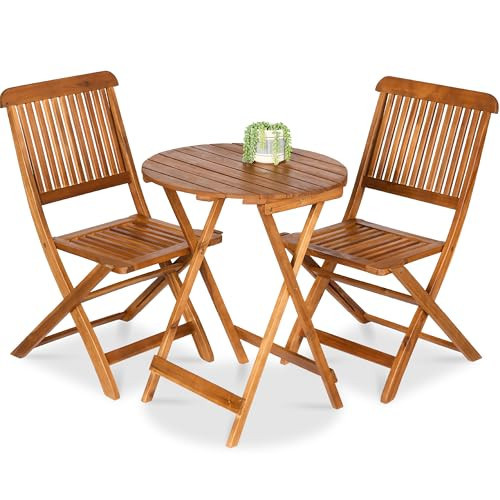 Best Choice Products 3-Piece Acacia Wood Bistro Set, Folding Patio Furniture for Backyard, Balcony, Deck w/ 2 Chairs, Round Coffee Table, Teak Finish - Natural | Amazon (US)