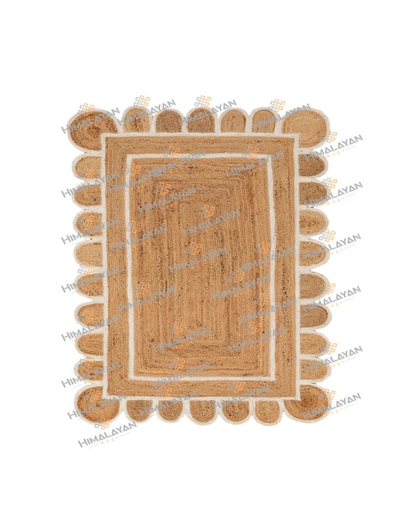 Scalloped Jute White Border Rug Jute Boho Rug..Customise in | Etsy | Etsy (US)