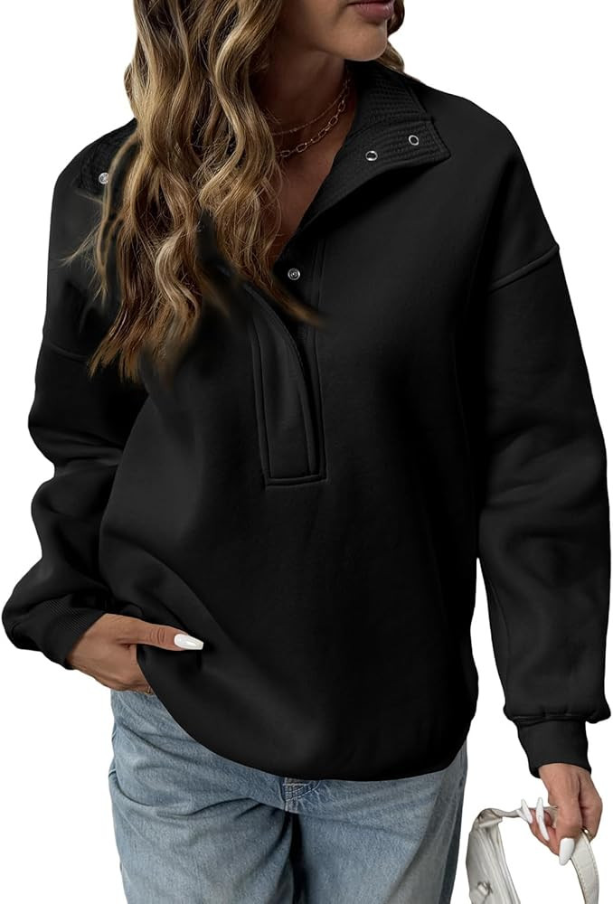 BLENCOT Sweatshirt for Women Quarter Button Long Sleeve Oversized Collared Pullover Winter Trendy... | Amazon (US)