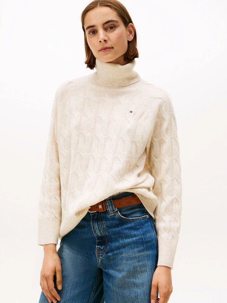 Tommy Hilfiger Cream Cable Knit Soft Wool Relaxed Jumper | Next US