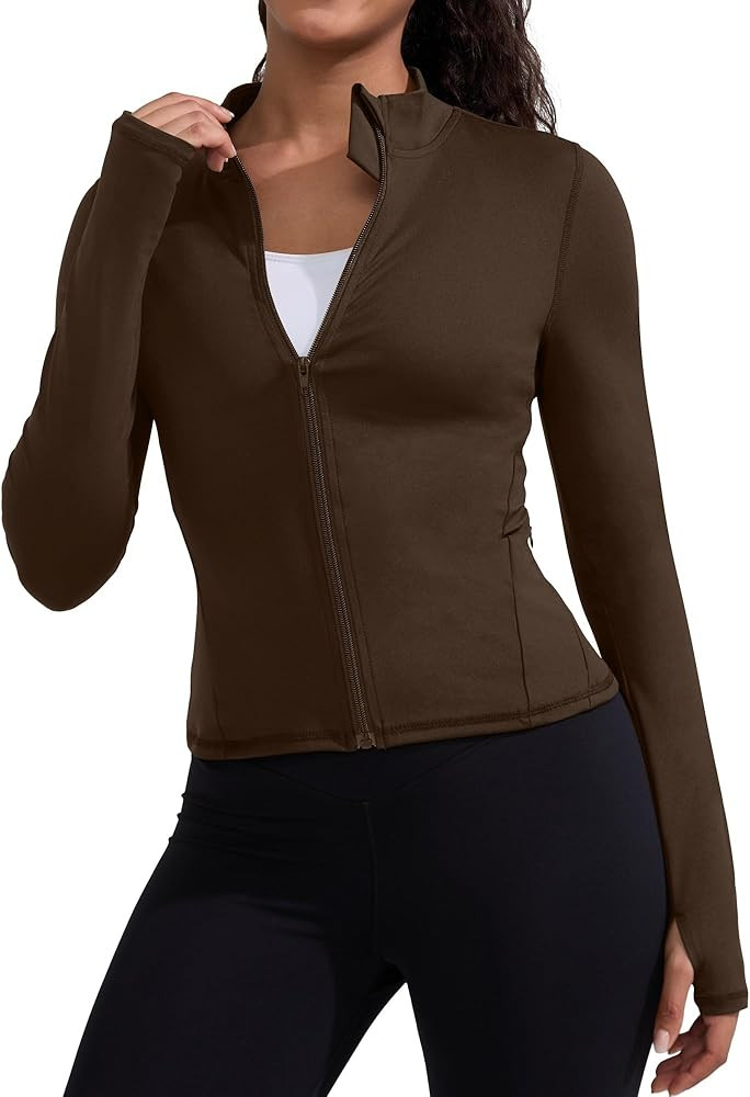 Running Workout Jackets for Woman Lightweight Athletic Tops Slim Fit Yoga Sportwear with Thumb Ho... | Amazon (US)