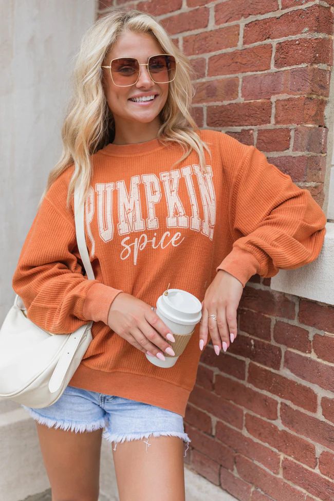 Pumpkin Spice Rust Corded Graphic Sweatshirt | Pink Lily