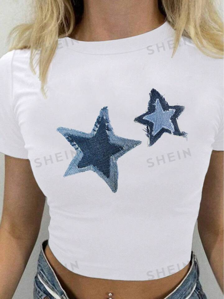 Y2k Pentagram Printed Short Sleeve Women's T-Shirt | SHEIN