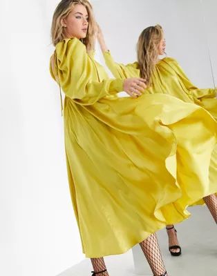 ASOS EDITION satin midi dress with low back and tie in mustard | ASOS (Global)